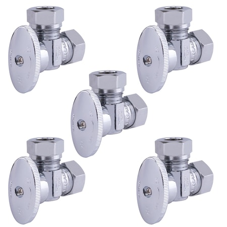 Hausen 1/2 in. Nominal Compression Inlet x 7/16 in. and 1/2 in. Slip-Joint Outlet 1/4-Turn Angle Valve, 5PK HA-SS114-5